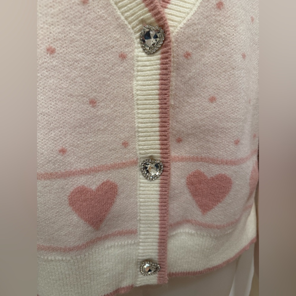 MABLE Cream and Pink Heart Cardigan Sweater - Picture 7 of 9